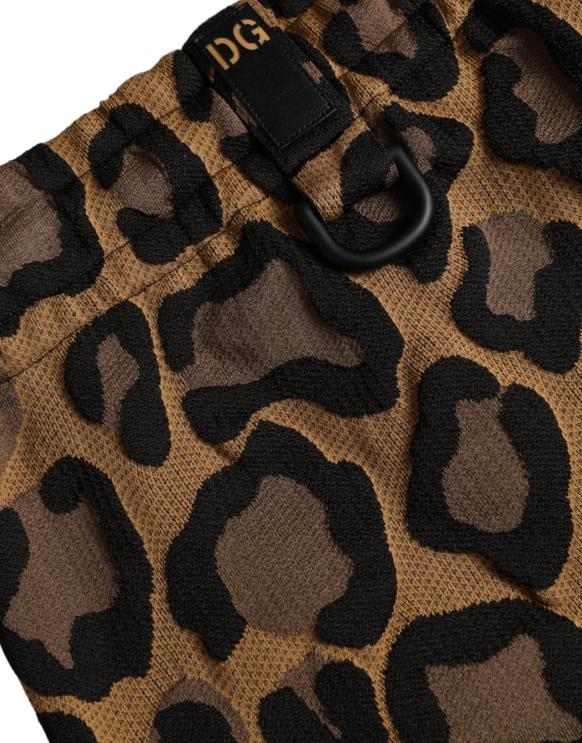 Dolce & Gabbana Brown Leopard Print Polyester Jogger Pants - Hilstor