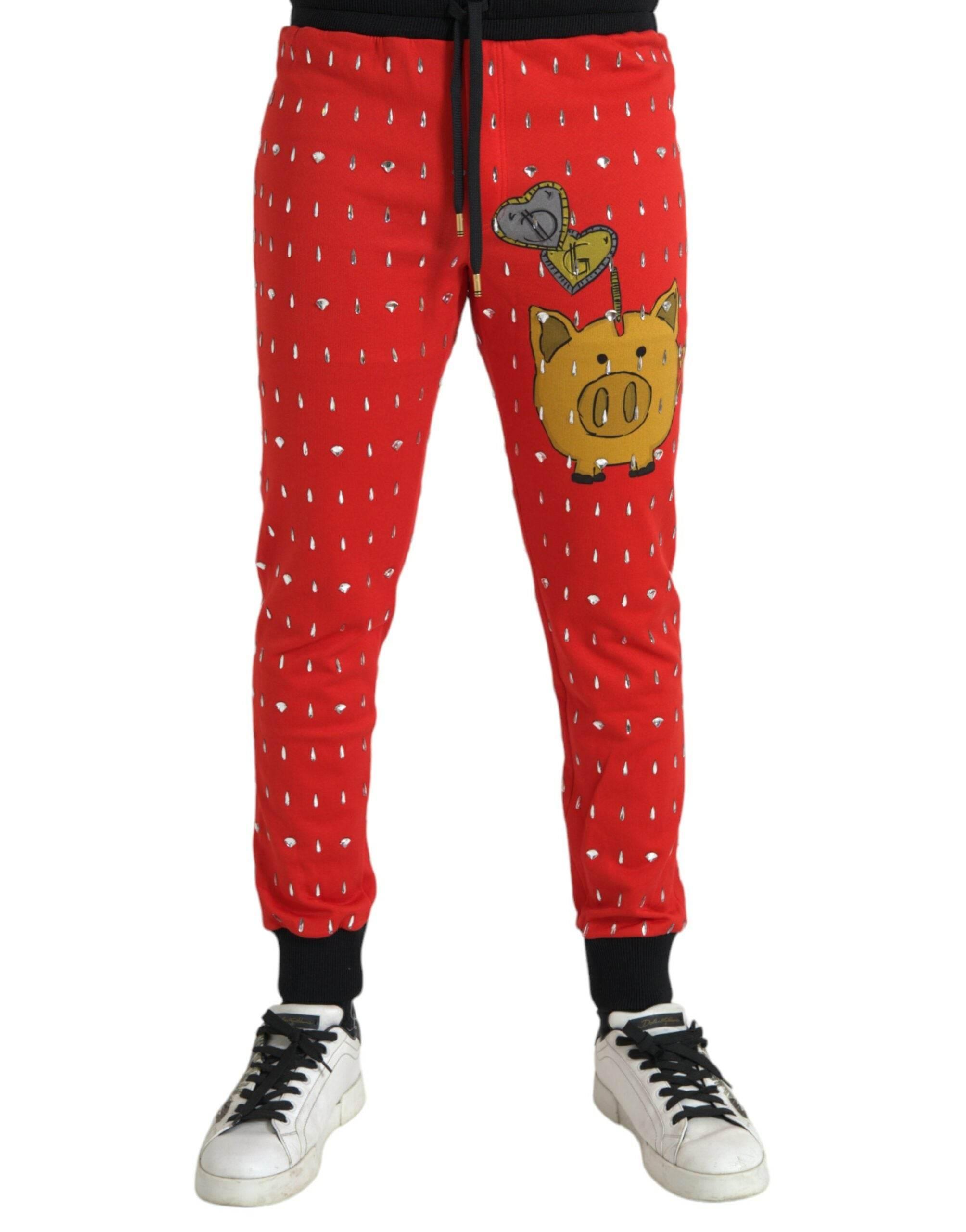 Dolce & Gabbana Red Year Of The Pig Jogger Sweatpants Pants - Hilstor