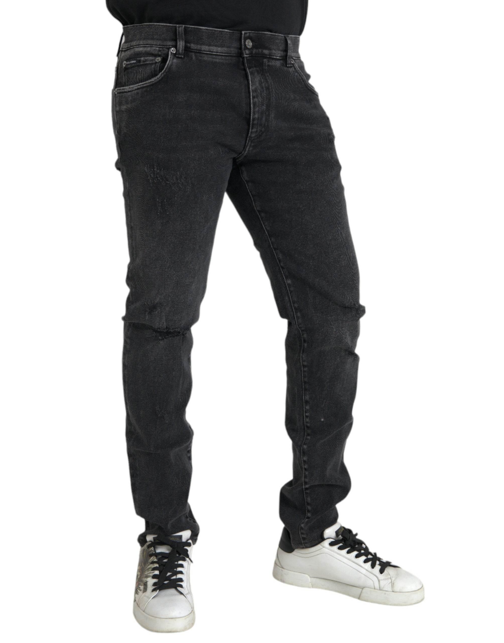 Dolce & Gabbana Gray Cotton Stretch Skinny Denim Logo Jeans - Hilstor