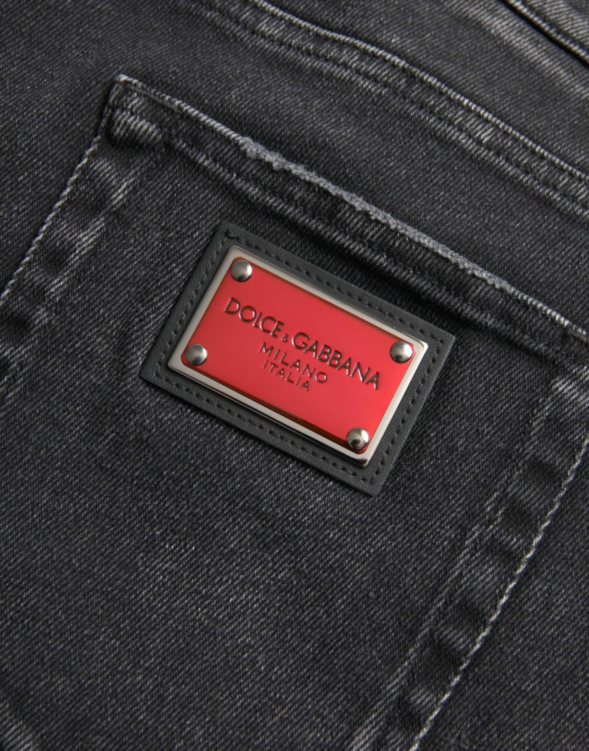 Dolce & Gabbana Gray Cotton Stretch Skinny Denim Logo Jeans - Hilstor