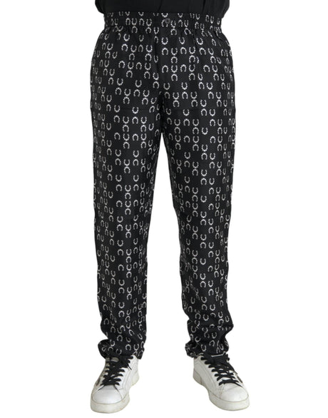 Dolce & Gabbana Black Horseshoe Print Silk Pants - Hilstor