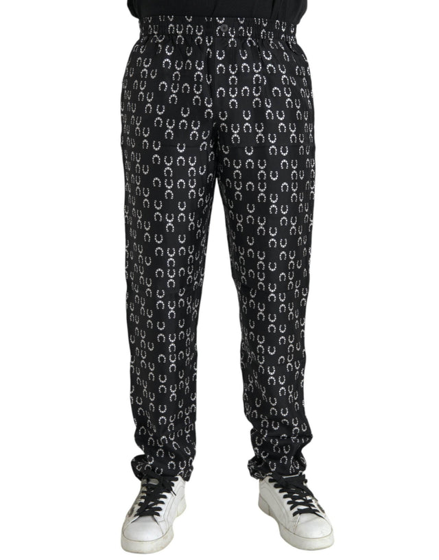 Dolce & Gabbana Black Horseshoe Print Silk Pants - Hilstor