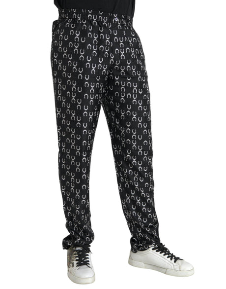 Dolce & Gabbana Black Horseshoe Print Silk Pants - Hilstor