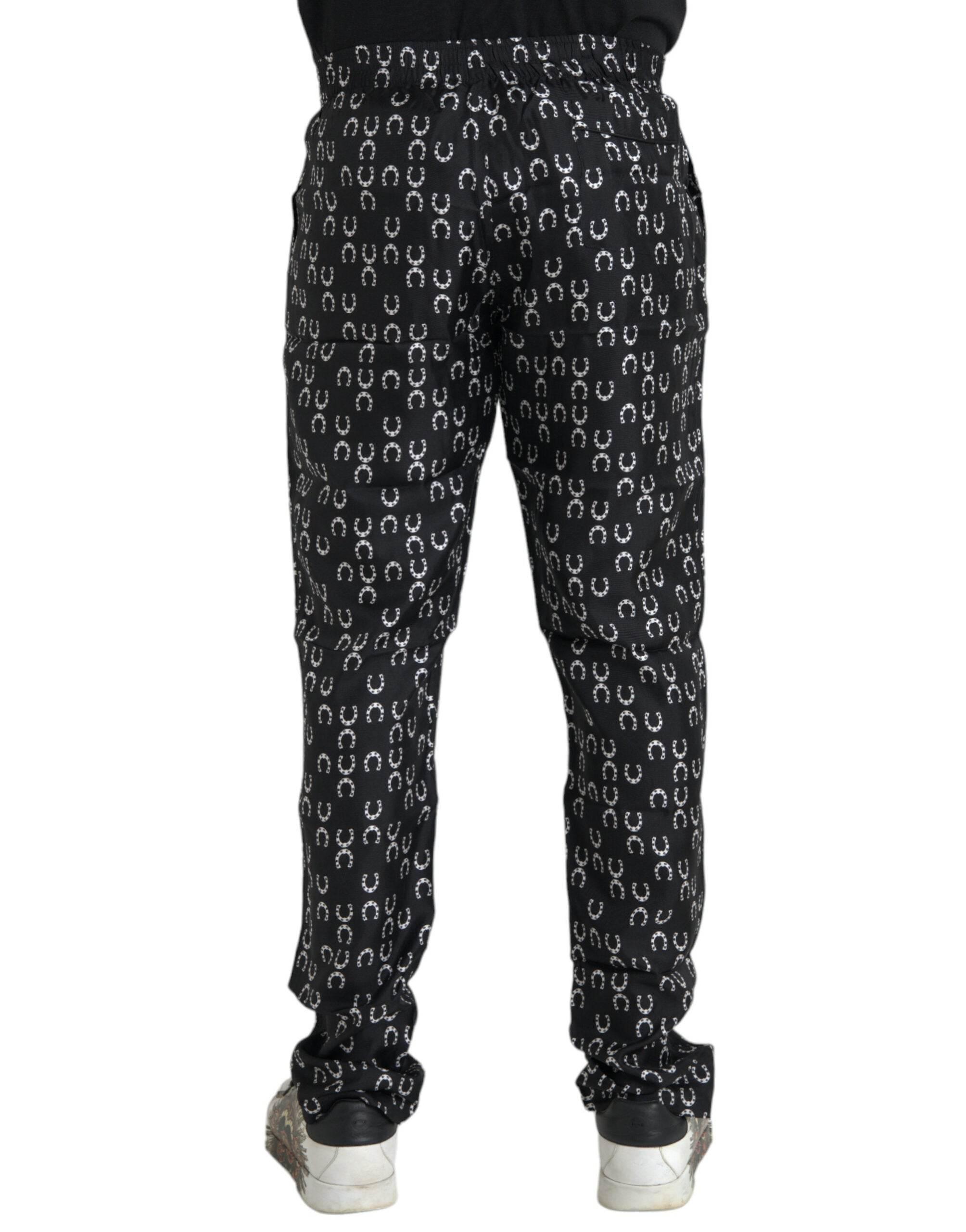 Dolce & Gabbana Black Horseshoe Print Silk Pants - Hilstor