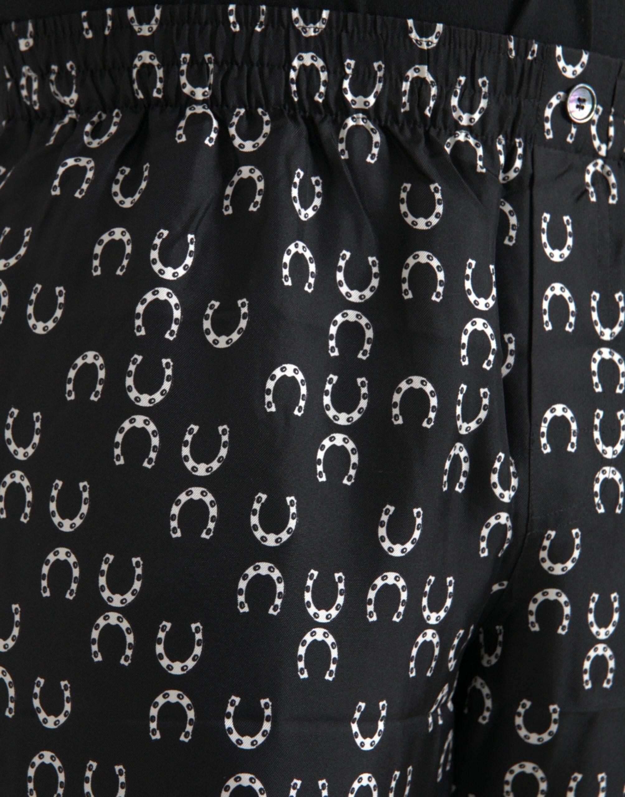 Dolce & Gabbana Black Horseshoe Print Silk Pants - Hilstor