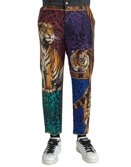 Dolce & Gabbana Multicolor Tiger Leopard Cotton Loose Tapered Pants - Hilstor