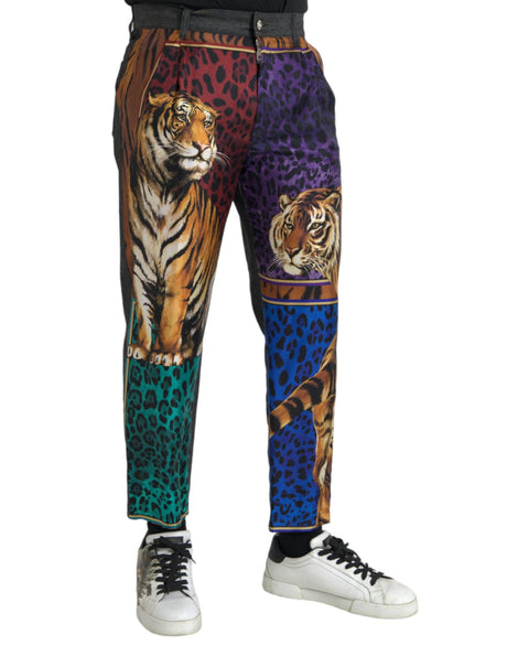 Dolce & Gabbana Multicolor Tiger Leopard Cotton Loose Tapered Pants - Hilstor