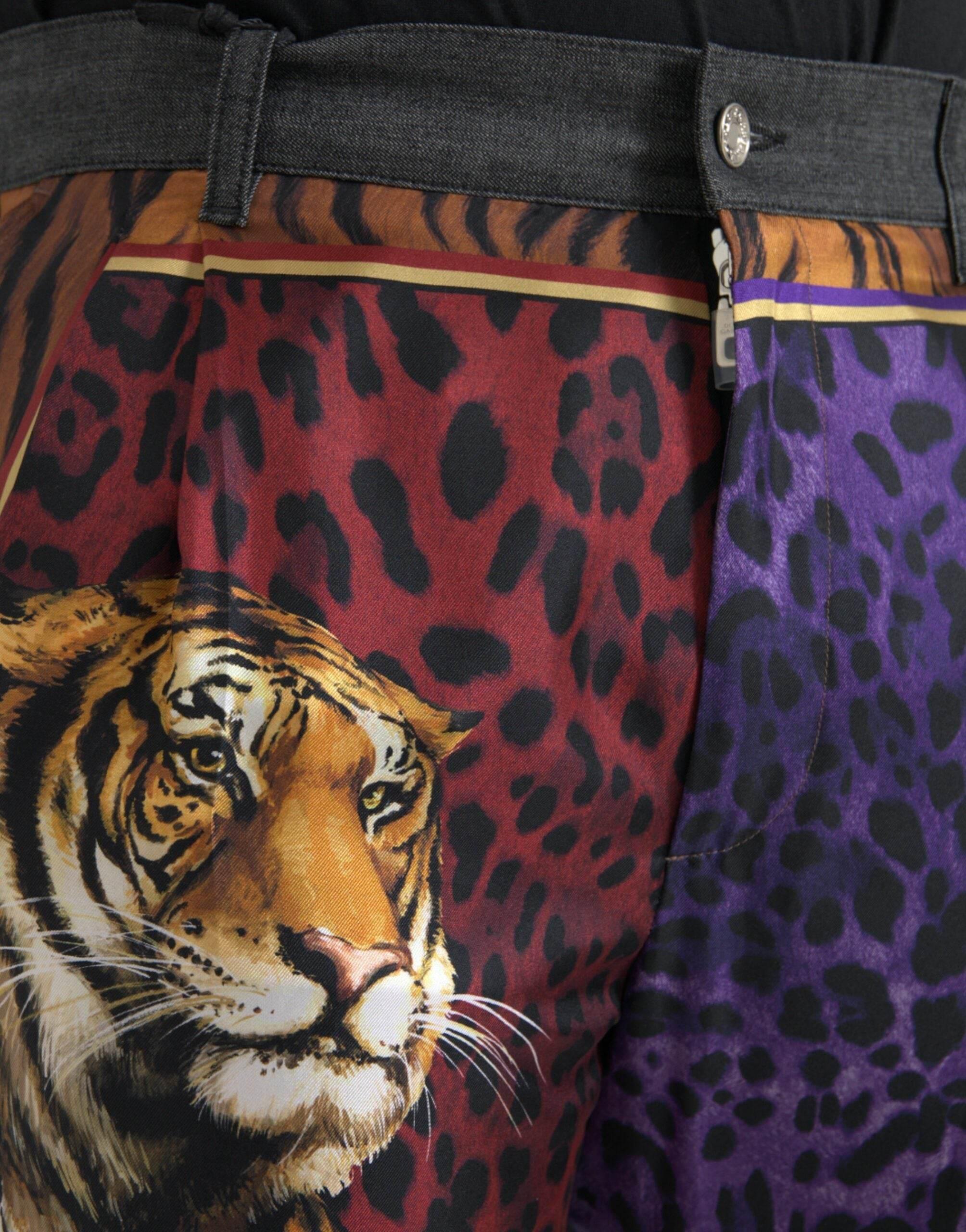 Dolce & Gabbana Multicolor Tiger Leopard Cotton Loose Tapered Pants - Hilstor