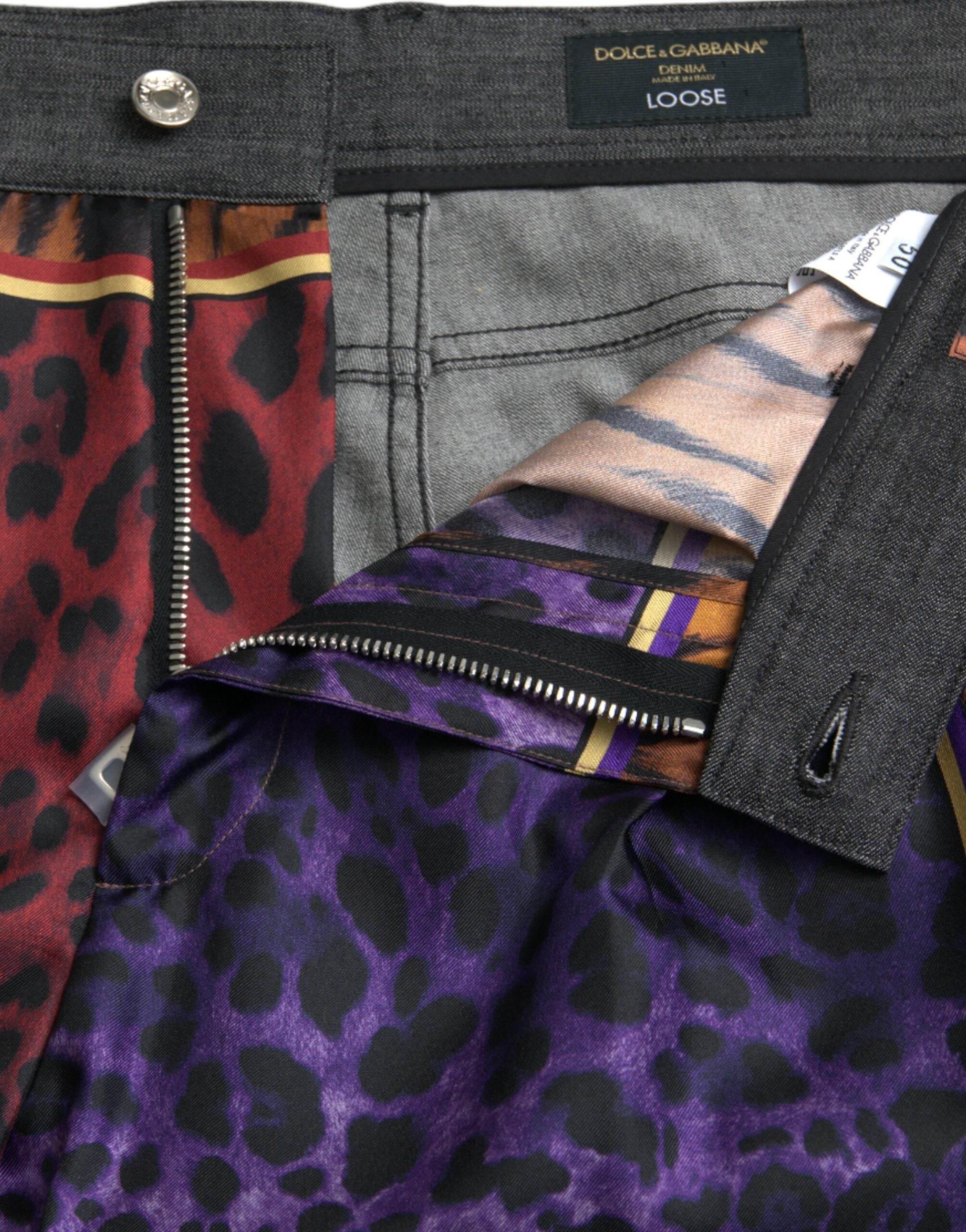 Dolce & Gabbana Multicolor Tiger Leopard Cotton Loose Tapered Pants - Hilstor