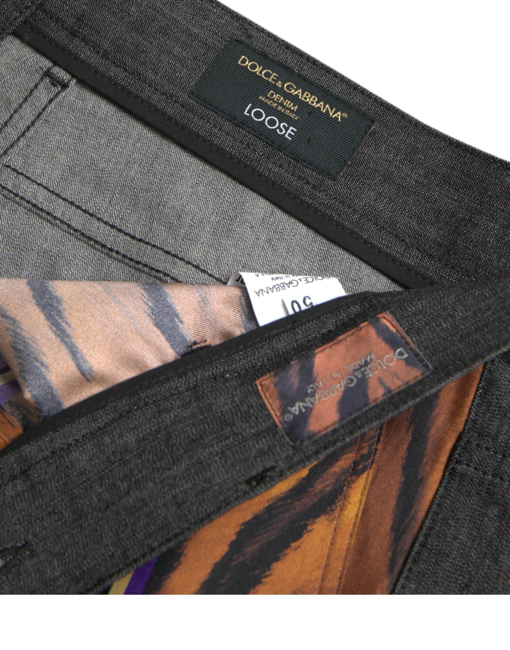 Dolce & Gabbana Multicolor Tiger Leopard Cotton Loose Tapered Pants - Hilstor