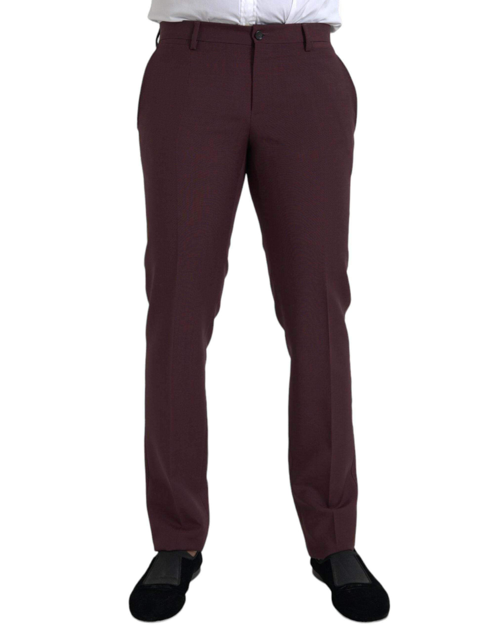 Dolce & Gabbana Maroon Wool Men Slim Fit Dress Pants - Hilstor