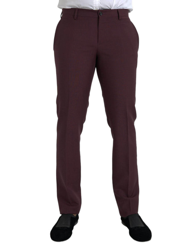 Dolce & Gabbana Maroon Wool Men Slim Fit Dress Pants - Hilstor