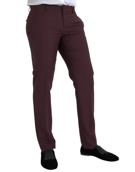 Dolce & Gabbana Maroon Wool Men Slim Fit Dress Pants - Hilstor