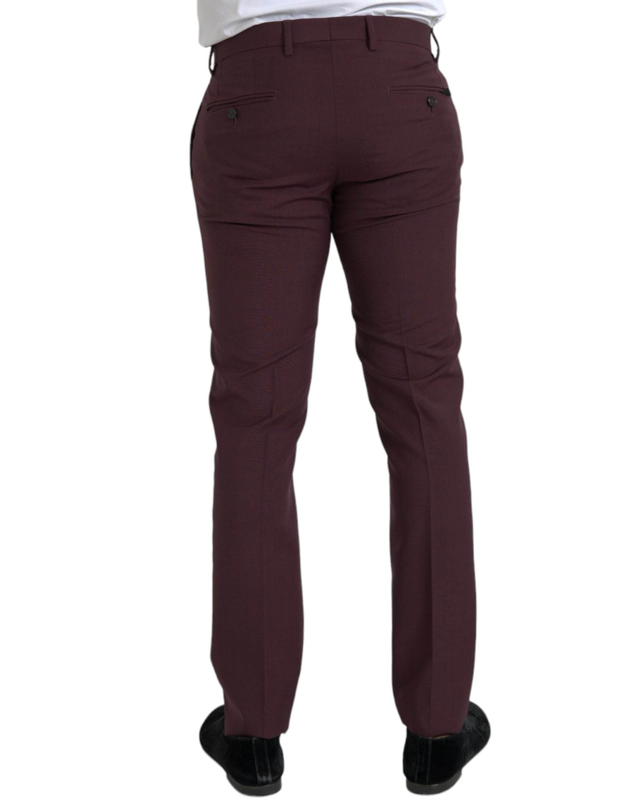 Dolce & Gabbana Maroon Wool Men Slim Fit Dress Pants - Hilstor