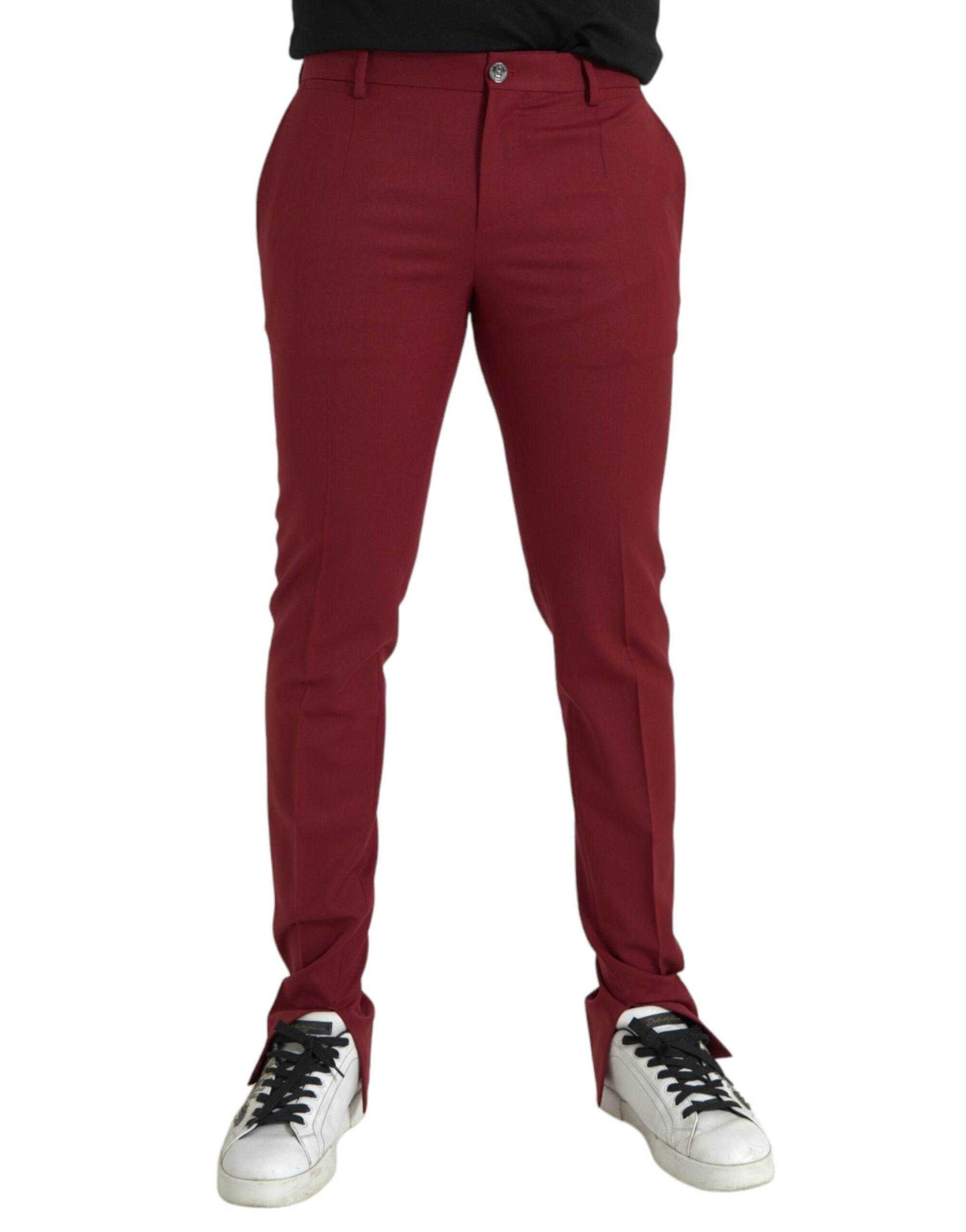 Dolce & Gabbana Red Wool Men Slim Fit Dress Pants - Hilstor
