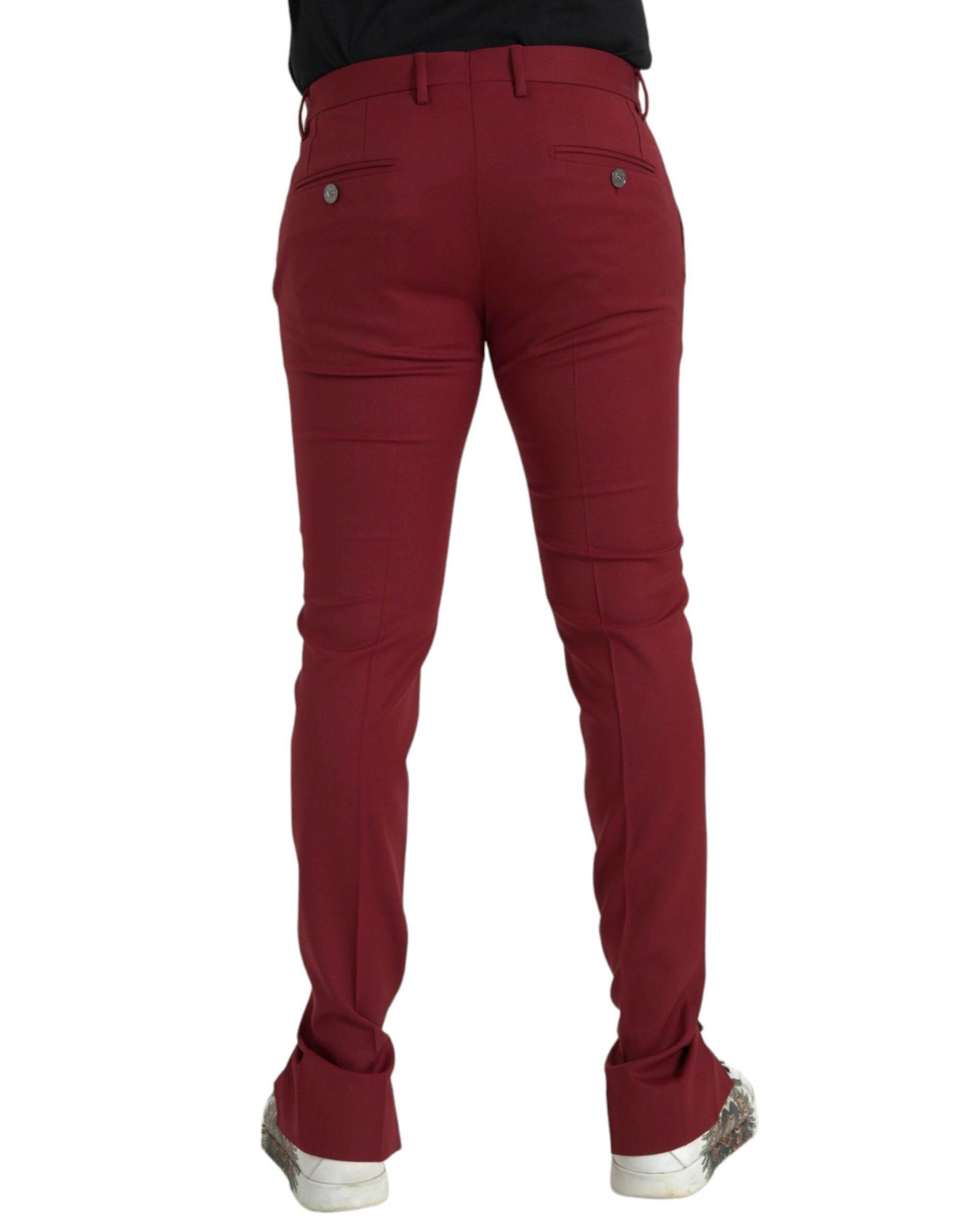 Dolce & Gabbana Red Wool Men Slim Fit Dress Pants - Hilstor