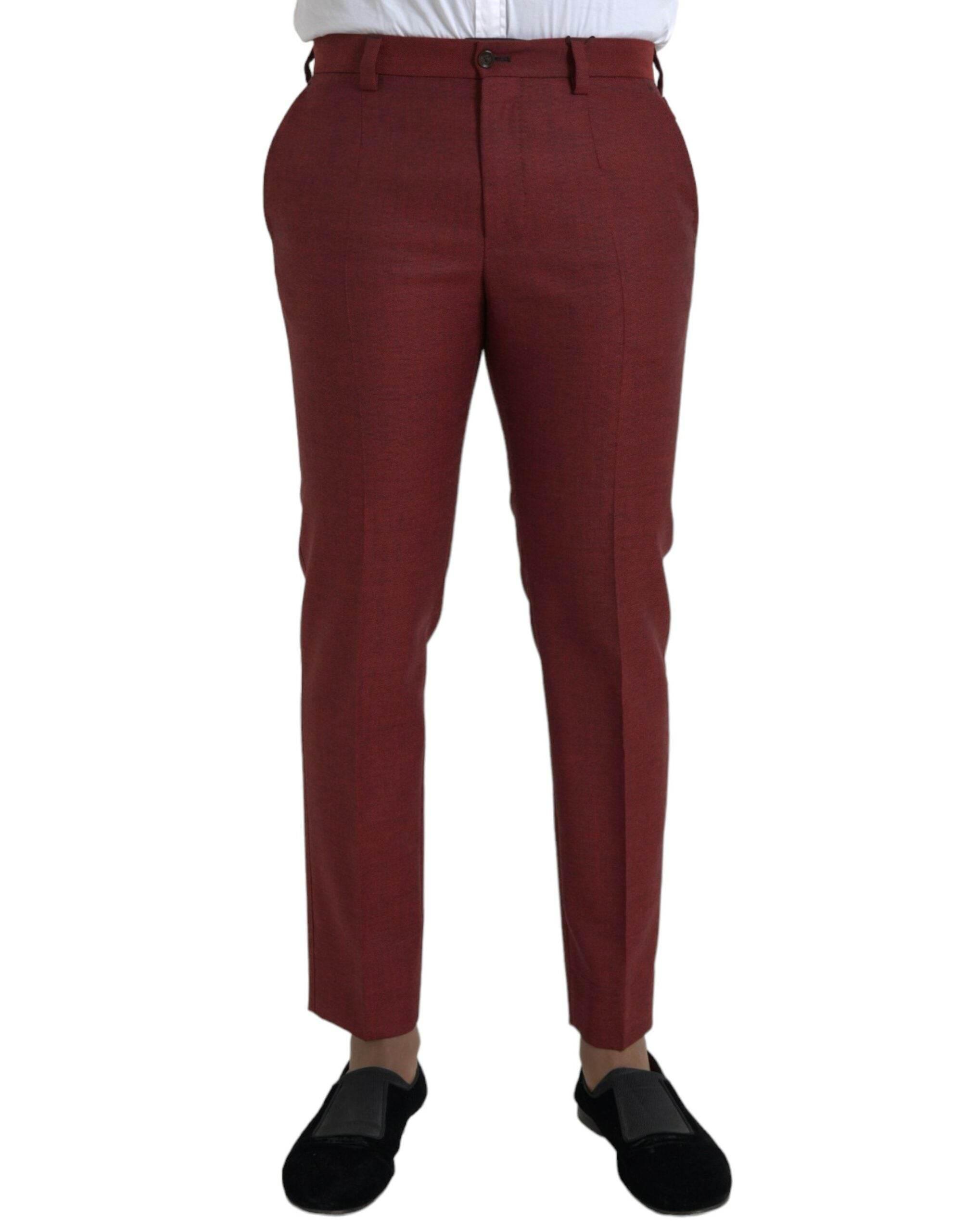Dolce & Gabbana Maroon Wool Men Skinny Dress Pants - Hilstor