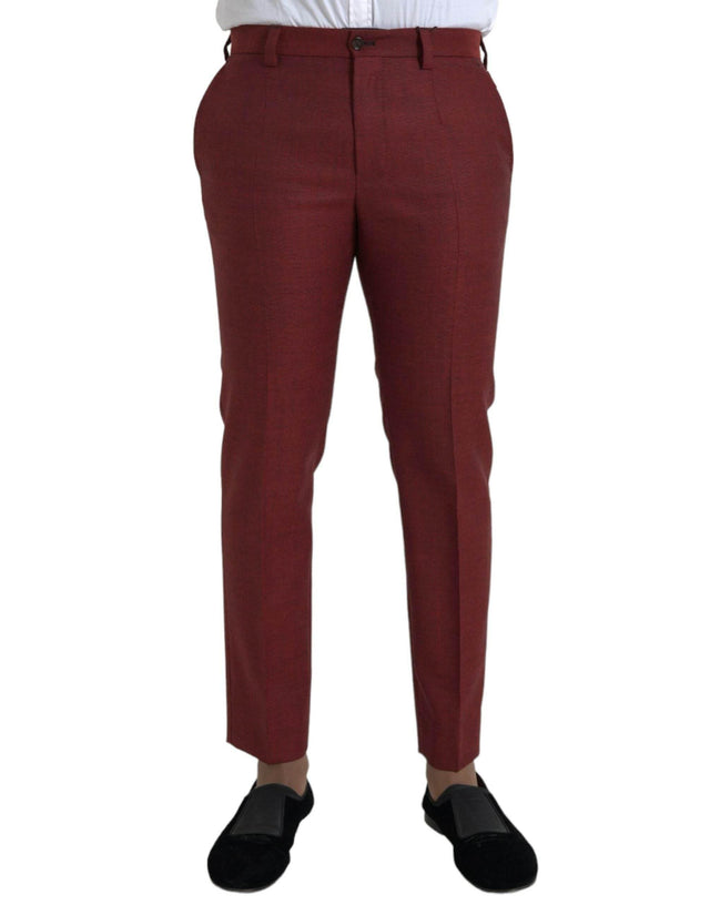 Dolce & Gabbana Maroon Wool Men Skinny Dress Pants - Hilstor