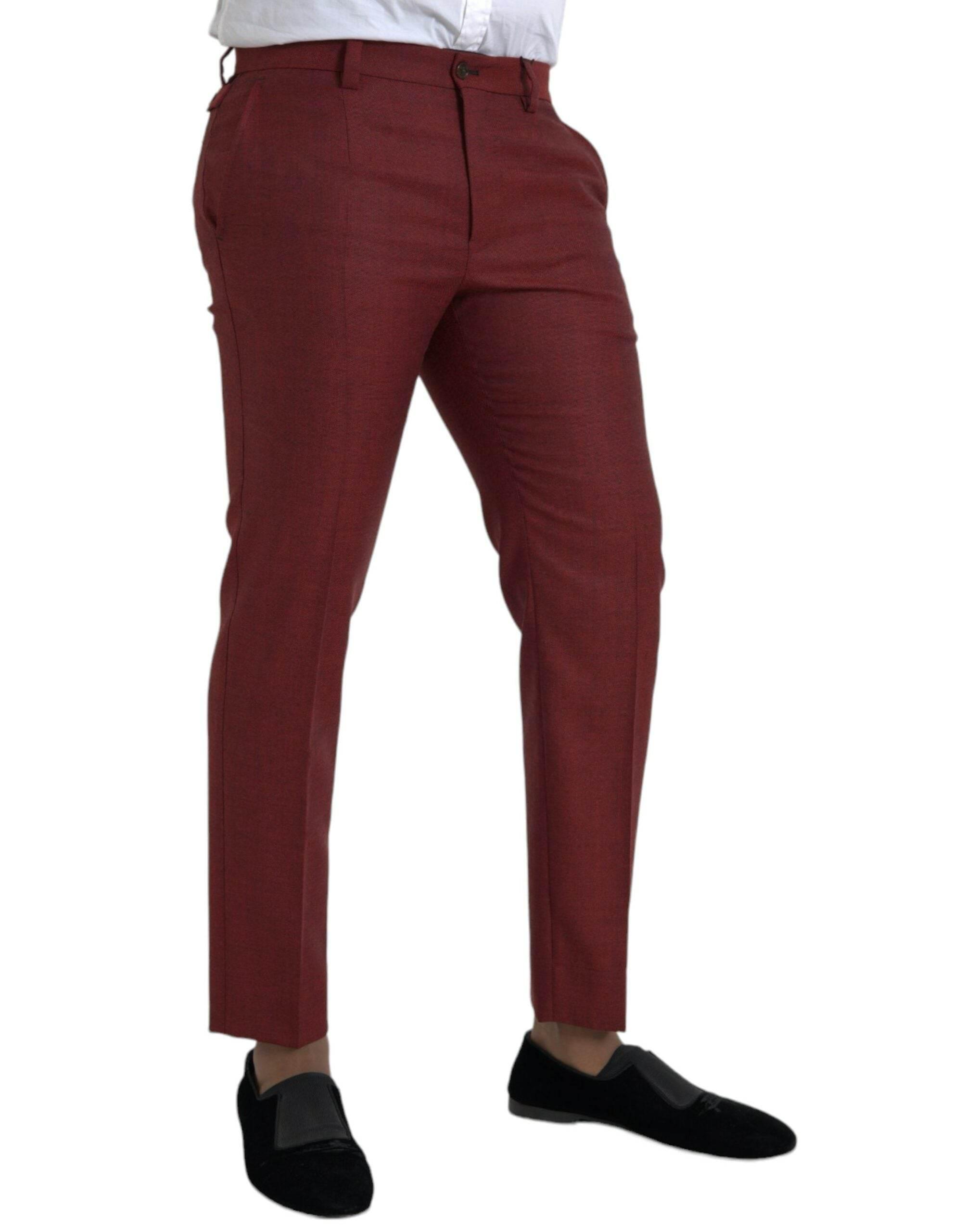 Dolce & Gabbana Maroon Wool Men Skinny Dress Pants - Hilstor