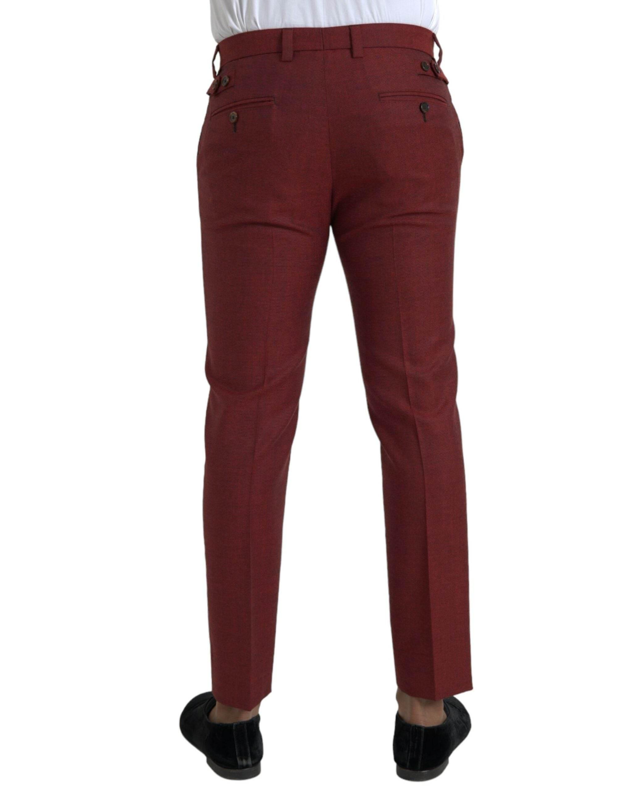Dolce & Gabbana Maroon Wool Men Skinny Dress Pants - Hilstor