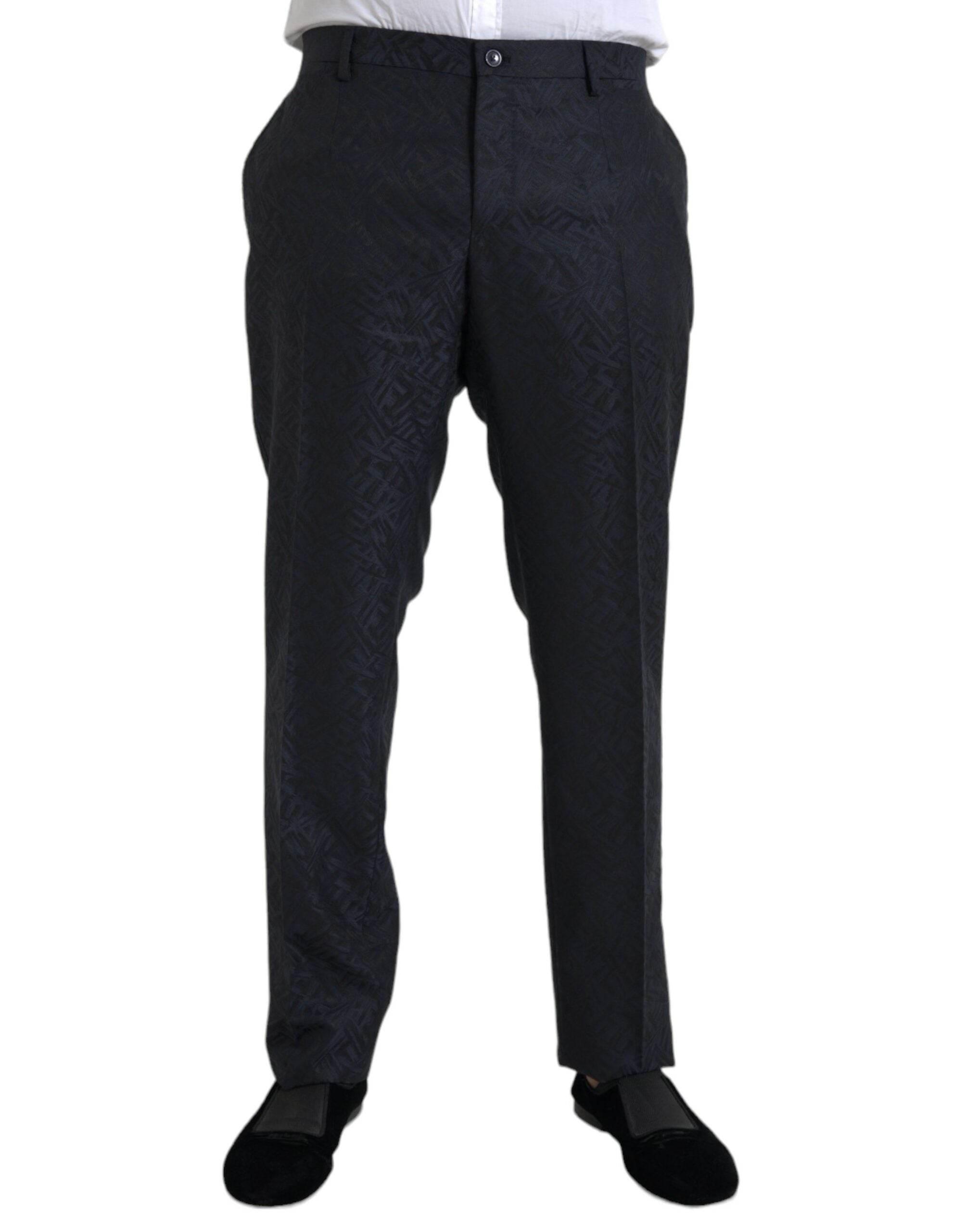 Dolce & Gabbana Blue Brocade Wool Skinny Men Dress Pants - Hilstor