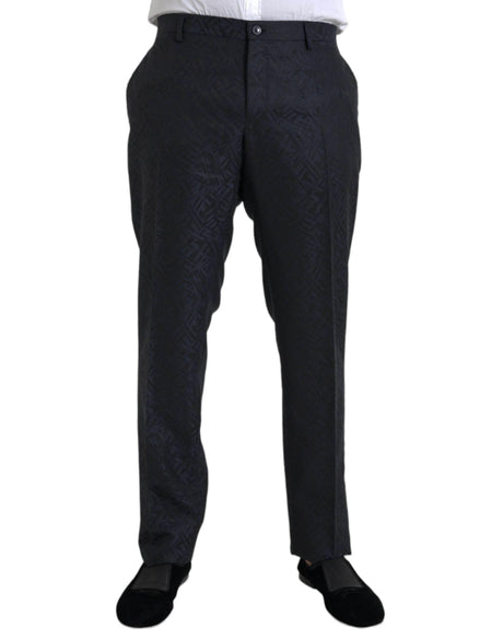 Dolce & Gabbana Blue Brocade Wool Skinny Men Dress Pants - Hilstor