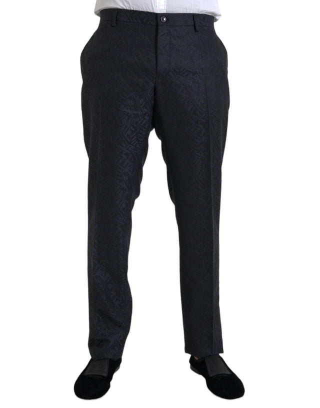 Dolce & Gabbana Blue Brocade Wool Skinny Men Dress Pants - Hilstor
