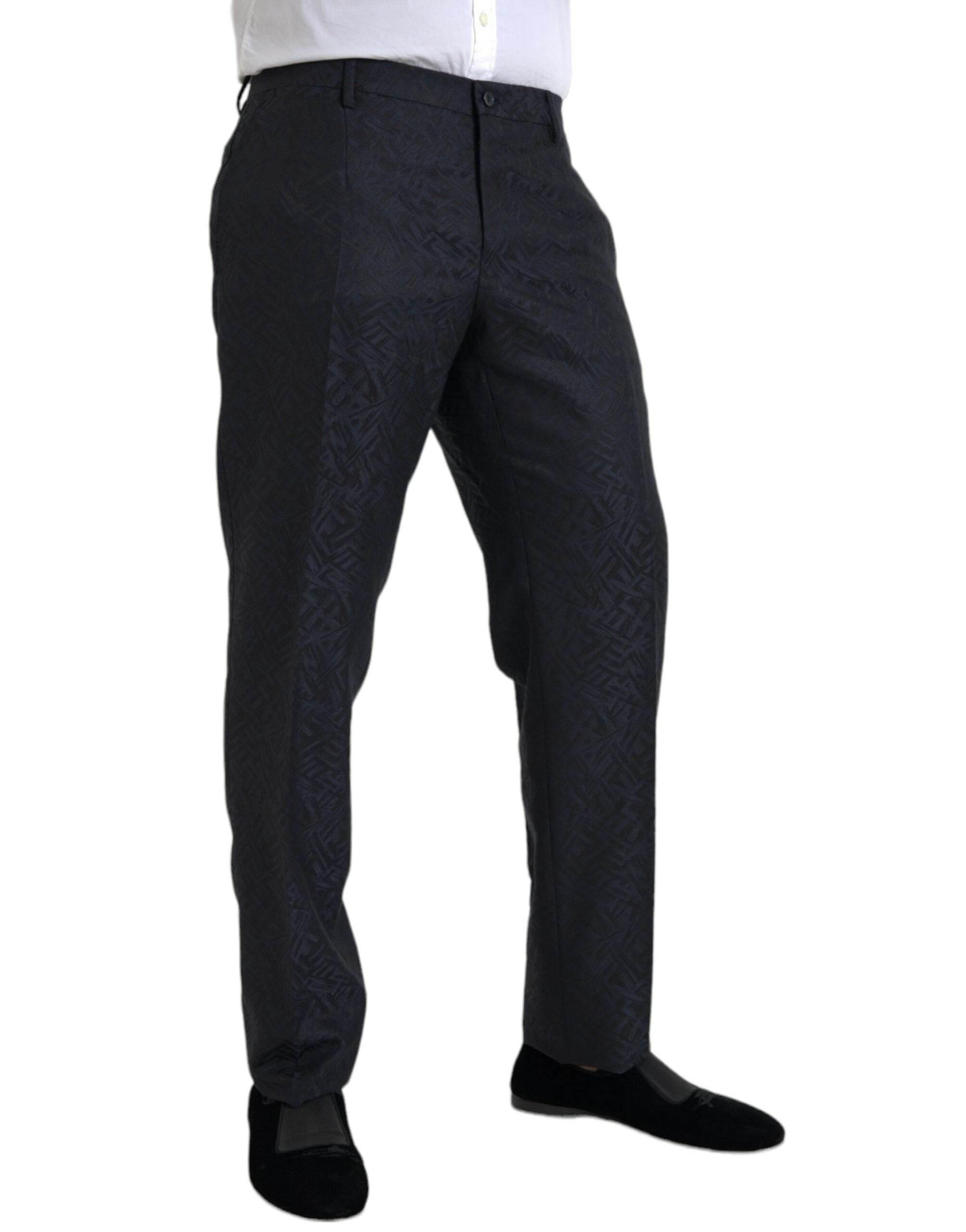 Dolce & Gabbana Blue Brocade Wool Skinny Men Dress Pants - Hilstor