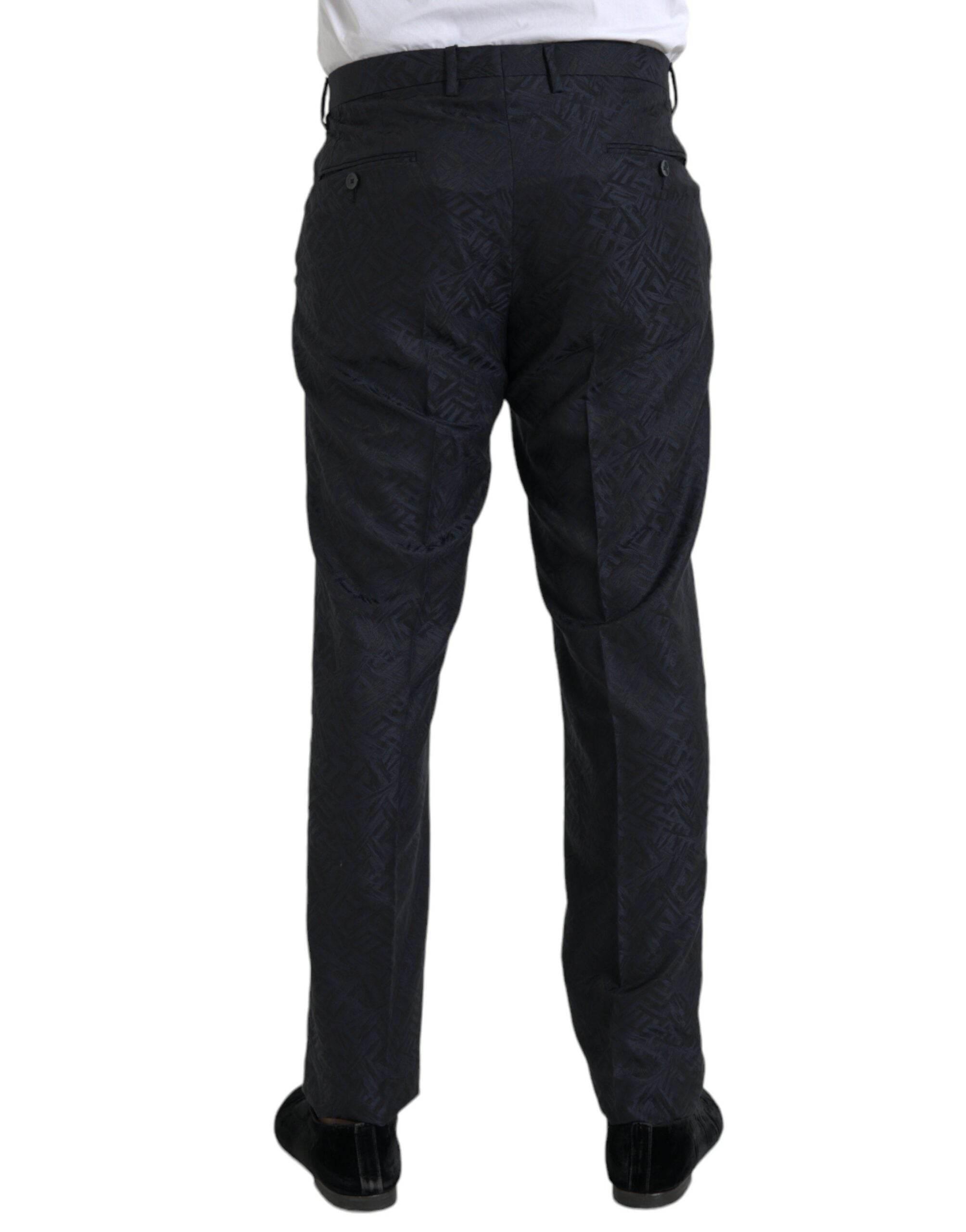 Dolce & Gabbana Blue Brocade Wool Skinny Men Dress Pants - Hilstor