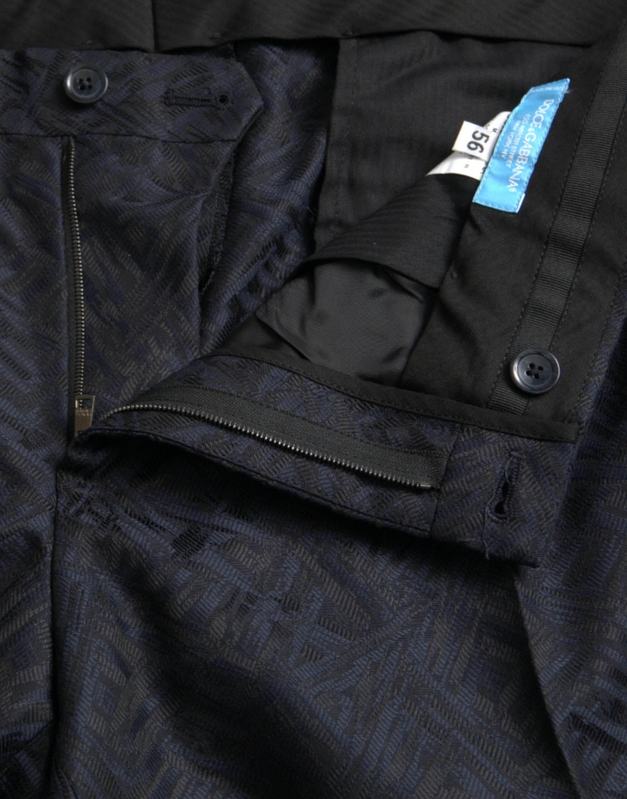 Dolce & Gabbana Blue Brocade Wool Skinny Men Dress Pants - Hilstor