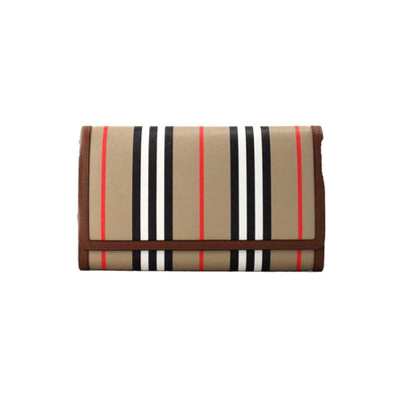 Burberry Hannah Icon Stripe Archive Tan E-Canvas Leather Wallet Crossbody Bag - Hilstor