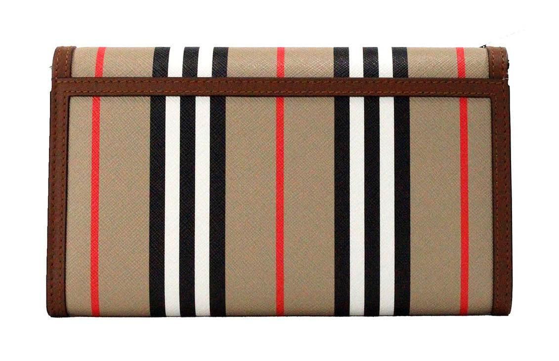 Burberry Hannah Icon Stripe Archive Tan E-Canvas Leather Wallet Crossbody Bag - Hilstor