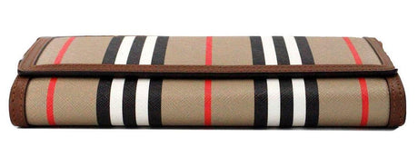 Burberry Hannah Icon Stripe Archive Tan E-Canvas Leather Wallet Crossbody Bag - Hilstor