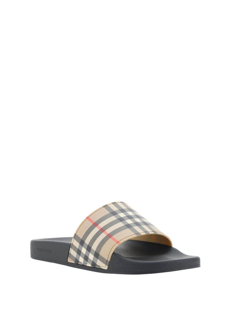 Burberry Brown Rubber Slides Sandals - Hilstor