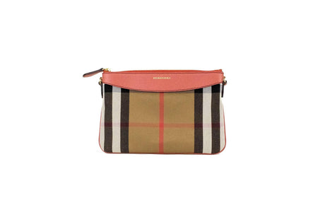 Burberry Peyton House Check Derby Cinnamon Red Grain Leather Pouch Crossbody Bag - Hilstor