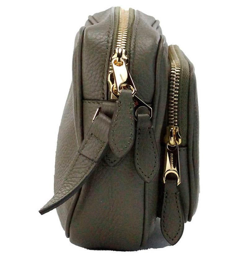 Burberry Small Branded Dark Fern Green Grainy Leather Camera Crossbody Bag - Hilstor