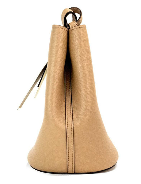 Burberry Lorne Small Camel Haymarket Check Pebble Leather Bucket Handbag Purse - Hilstor