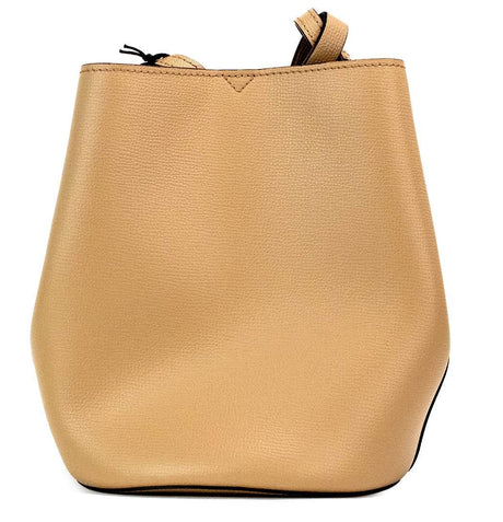 Burberry Lorne Small Camel Haymarket Check Pebble Leather Bucket Handbag Purse - Hilstor