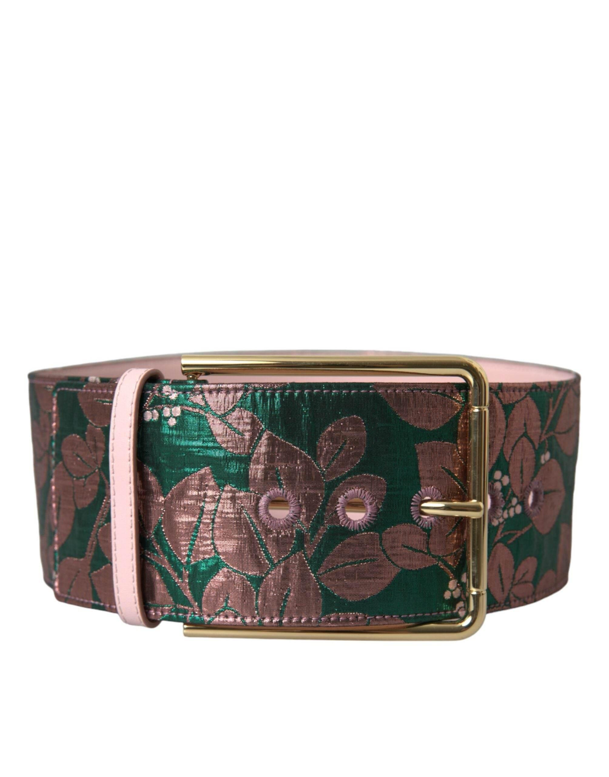 Dolce & Gabbana Multicolor Floral Jacquard Lurex Gold Buckle Belt - Hilstor