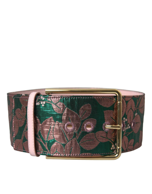 Dolce & Gabbana Multicolor Floral Jacquard Lurex Gold Buckle Belt - Hilstor