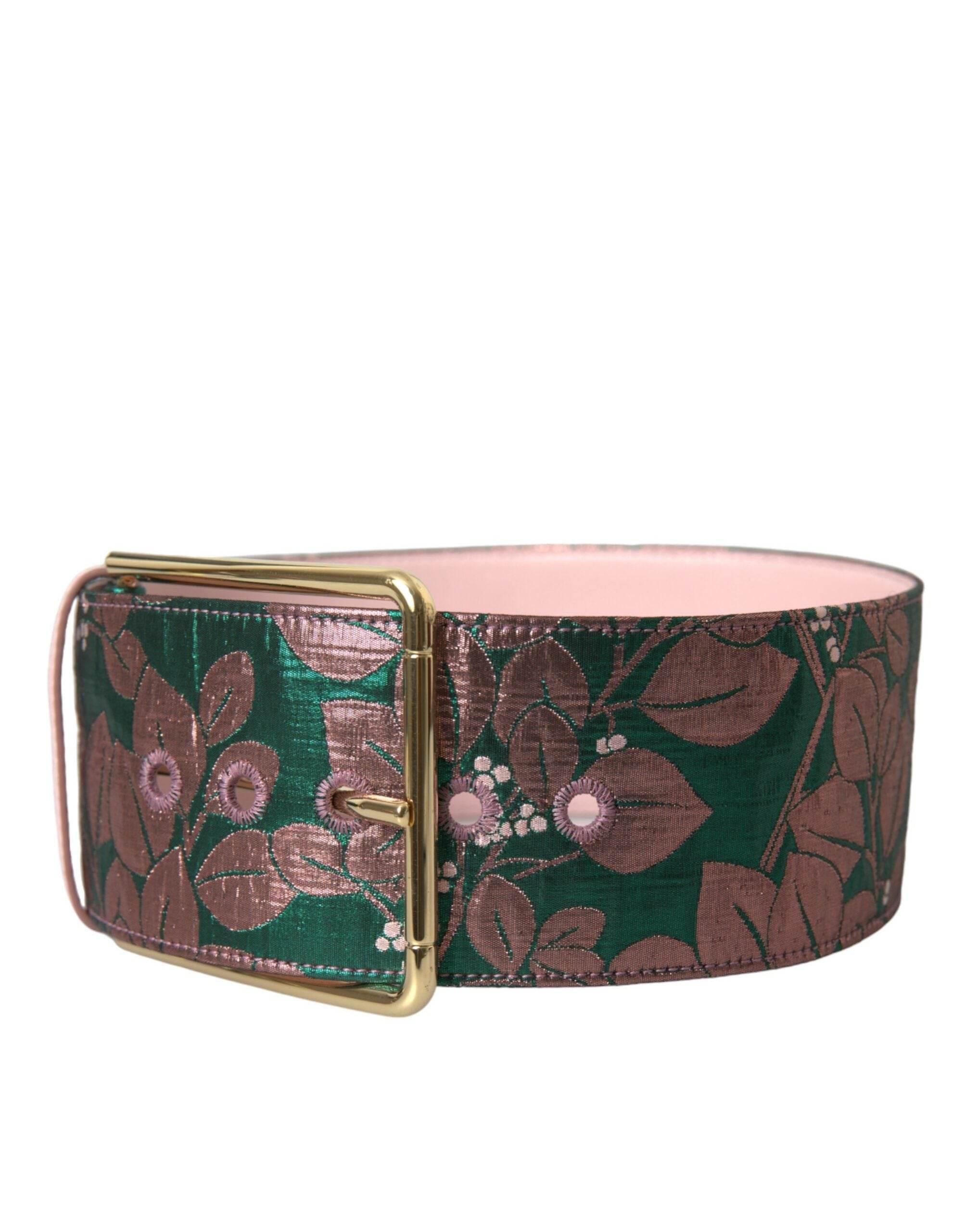 Dolce & Gabbana Multicolor Floral Jacquard Lurex Gold Buckle Belt - Hilstor