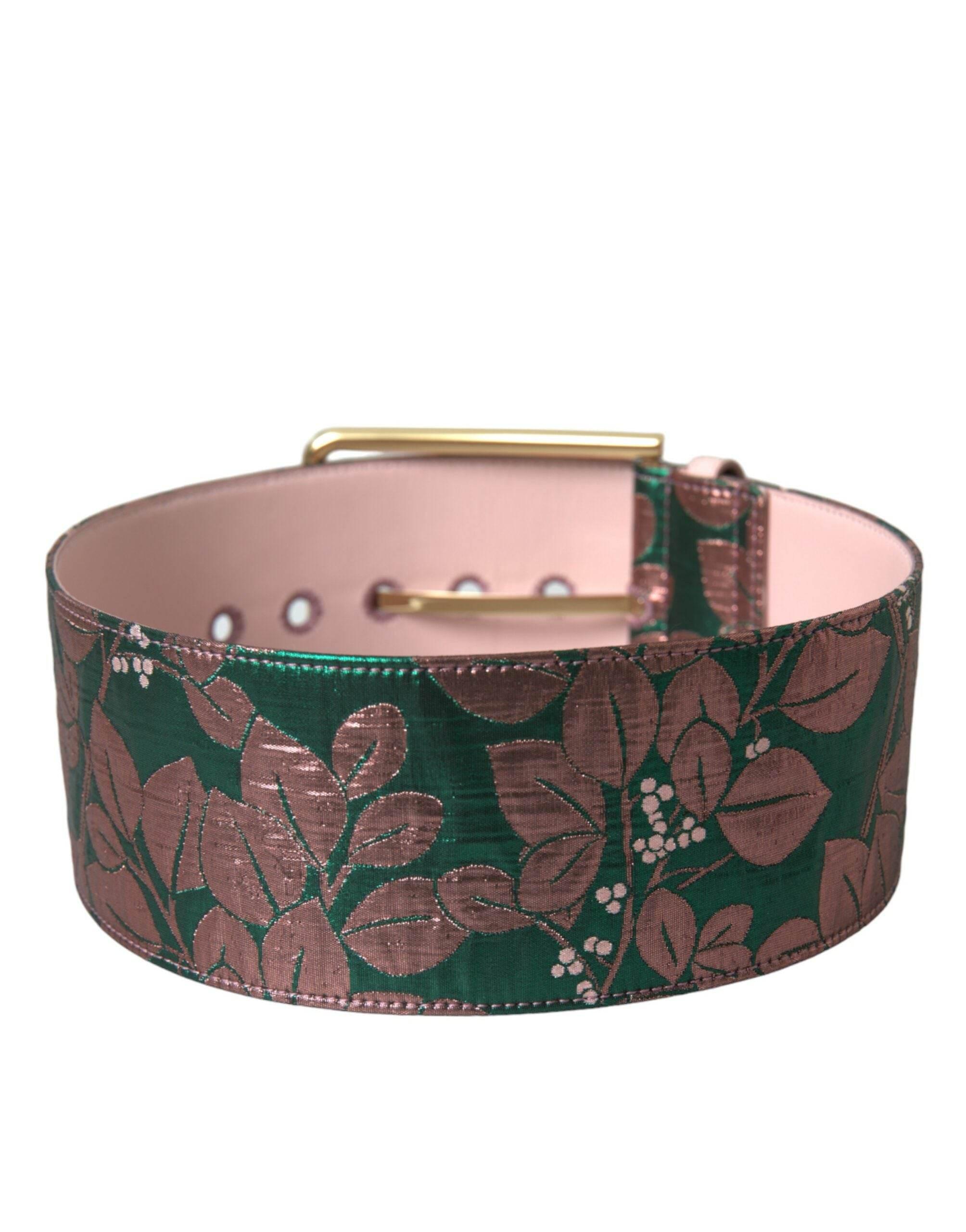 Dolce & Gabbana Multicolor Floral Jacquard Lurex Gold Buckle Belt - Hilstor