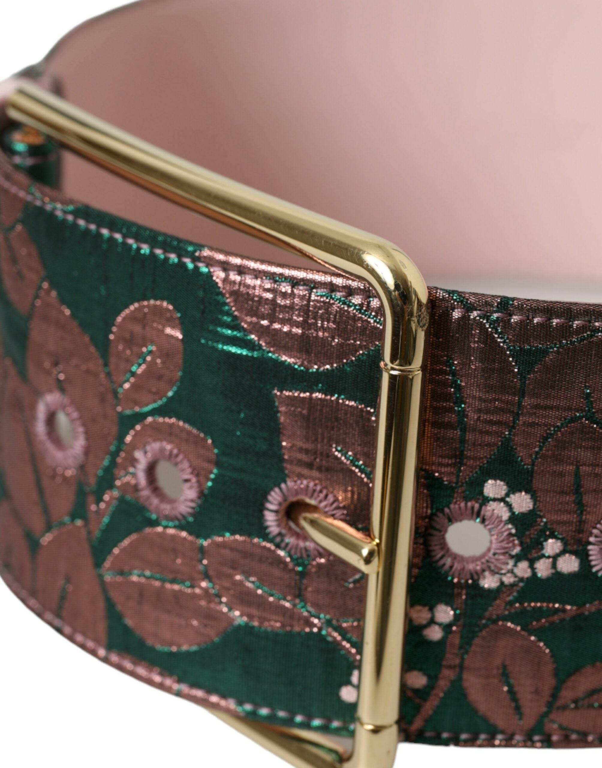 Dolce & Gabbana Multicolor Floral Jacquard Lurex Gold Buckle Belt - Hilstor