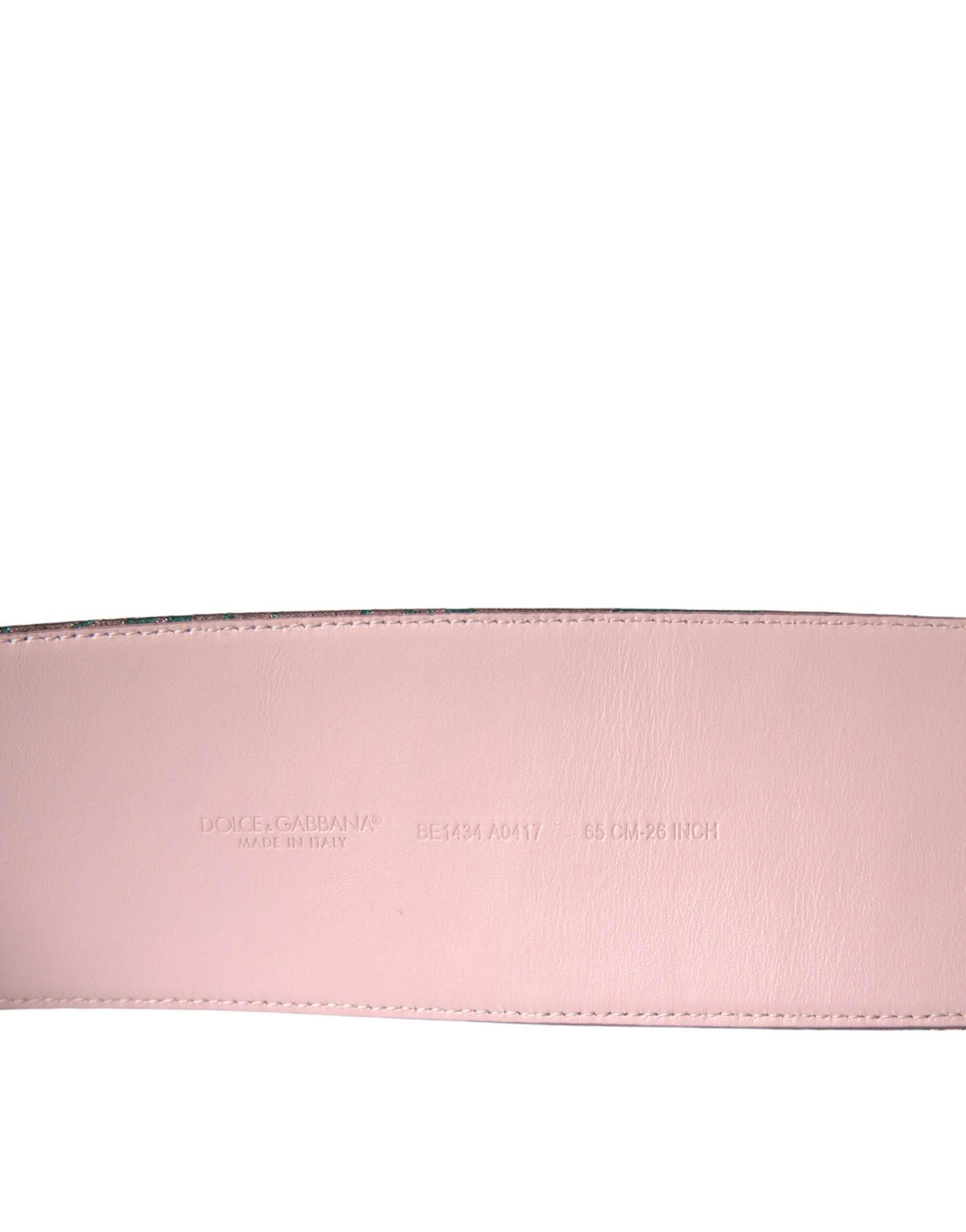 Dolce & Gabbana Multicolor Floral Jacquard Lurex Gold Buckle Belt - Hilstor