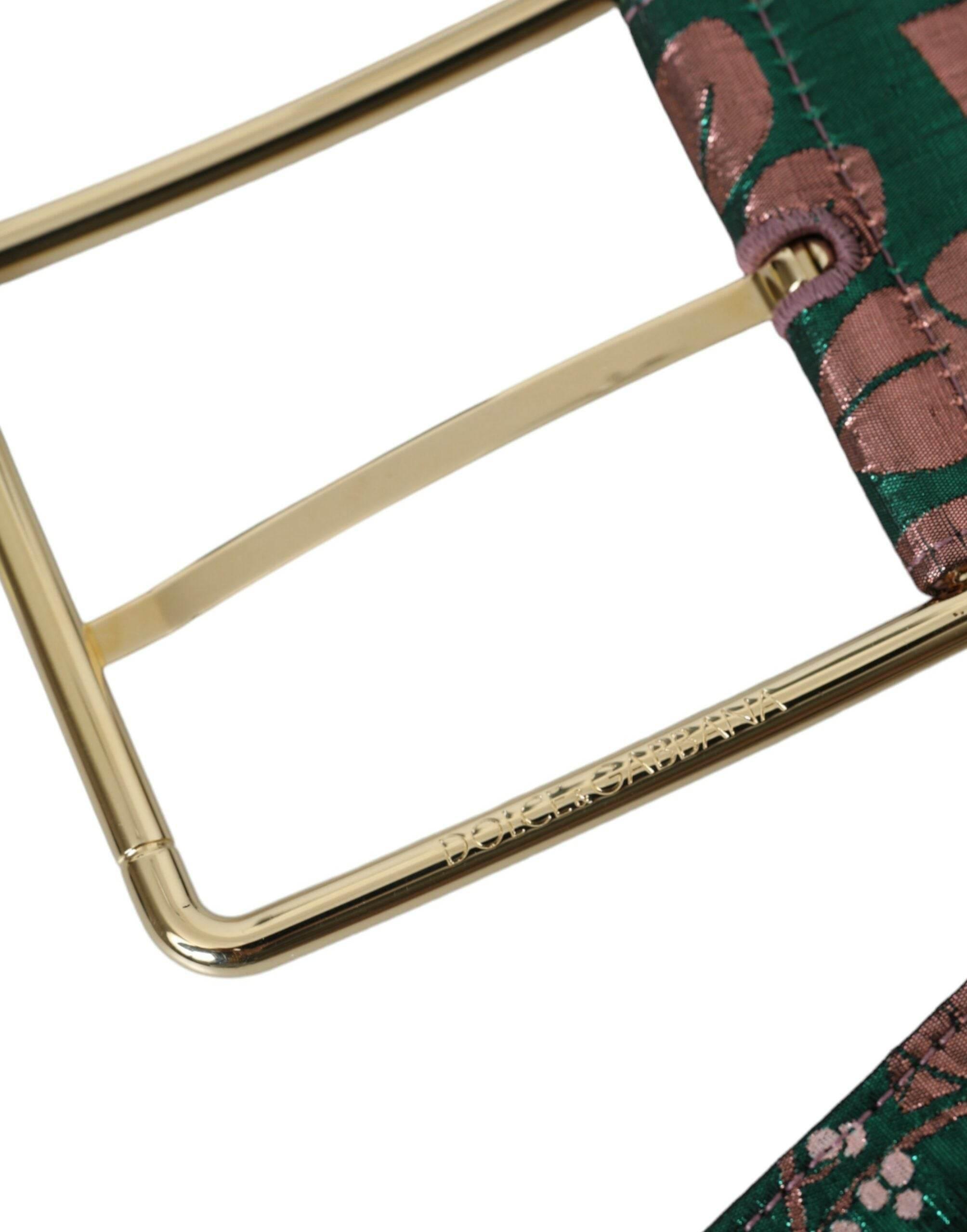 Dolce & Gabbana Multicolor Floral Jacquard Lurex Gold Buckle Belt - Hilstor