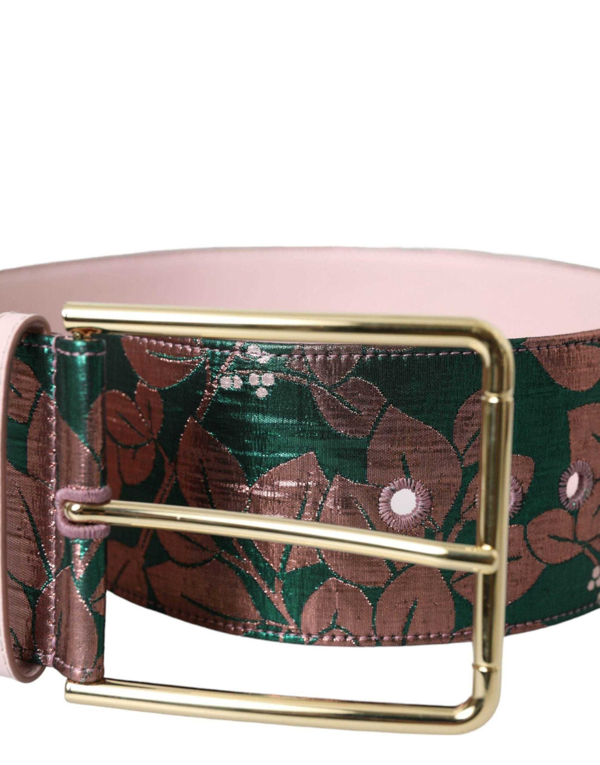 Dolce & Gabbana Multicolor Floral Jacquard Lurex Gold Buckle Belt - Hilstor