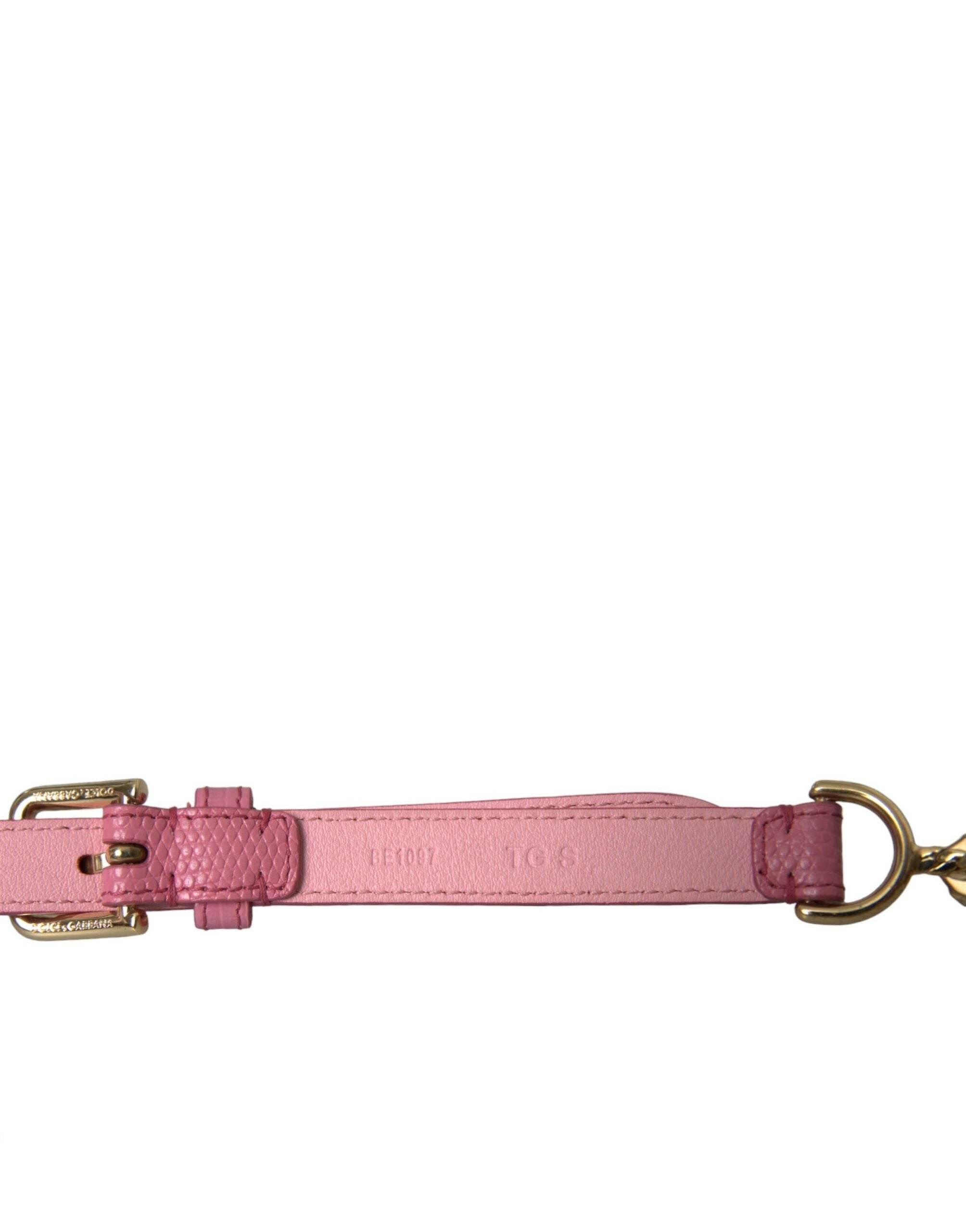 Dolce & Gabbana Pink Leather Crystal Chain Embellished Belt - Hilstor