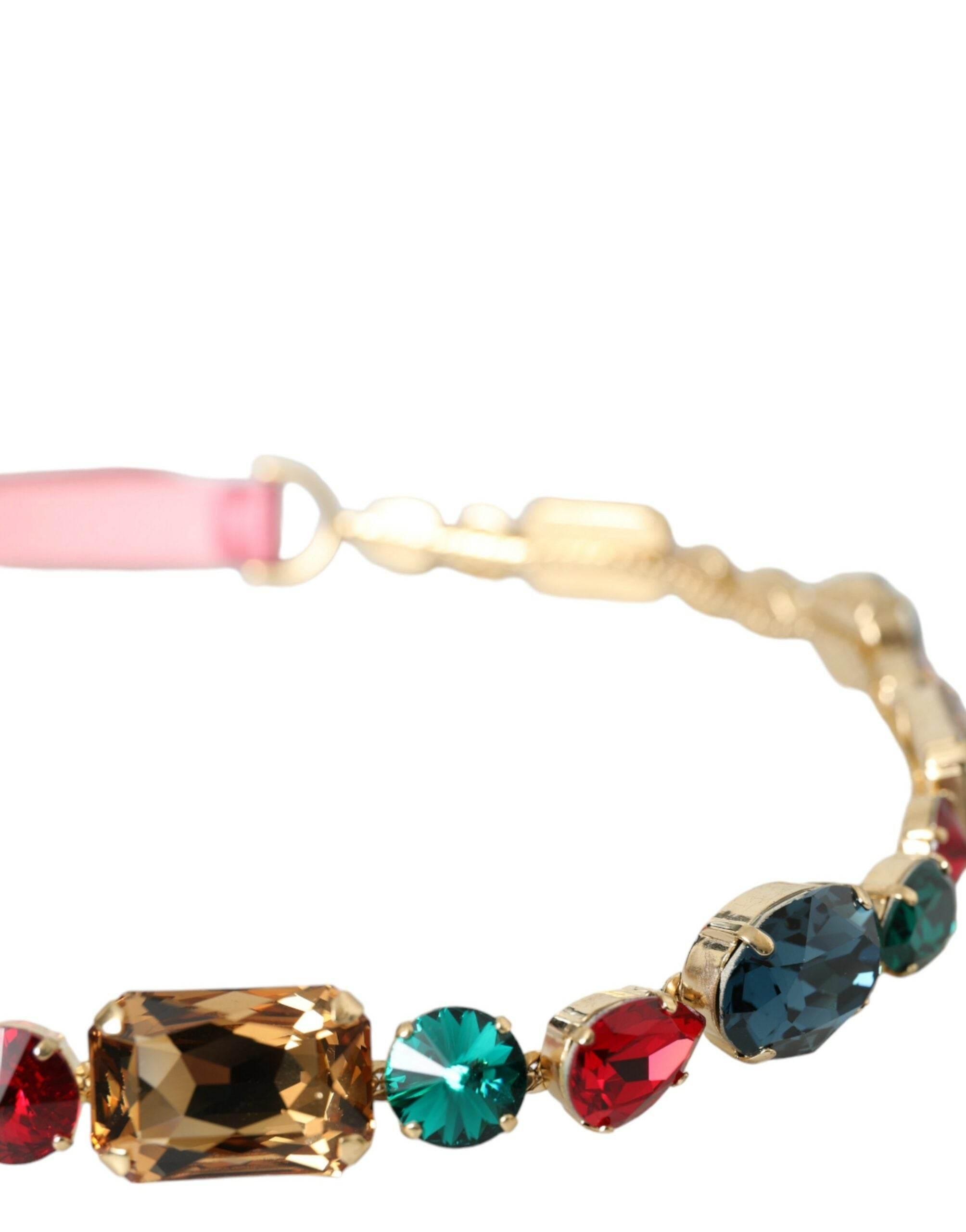 Dolce & Gabbana Pink Leather Crystal Chain Embellished Belt - Hilstor