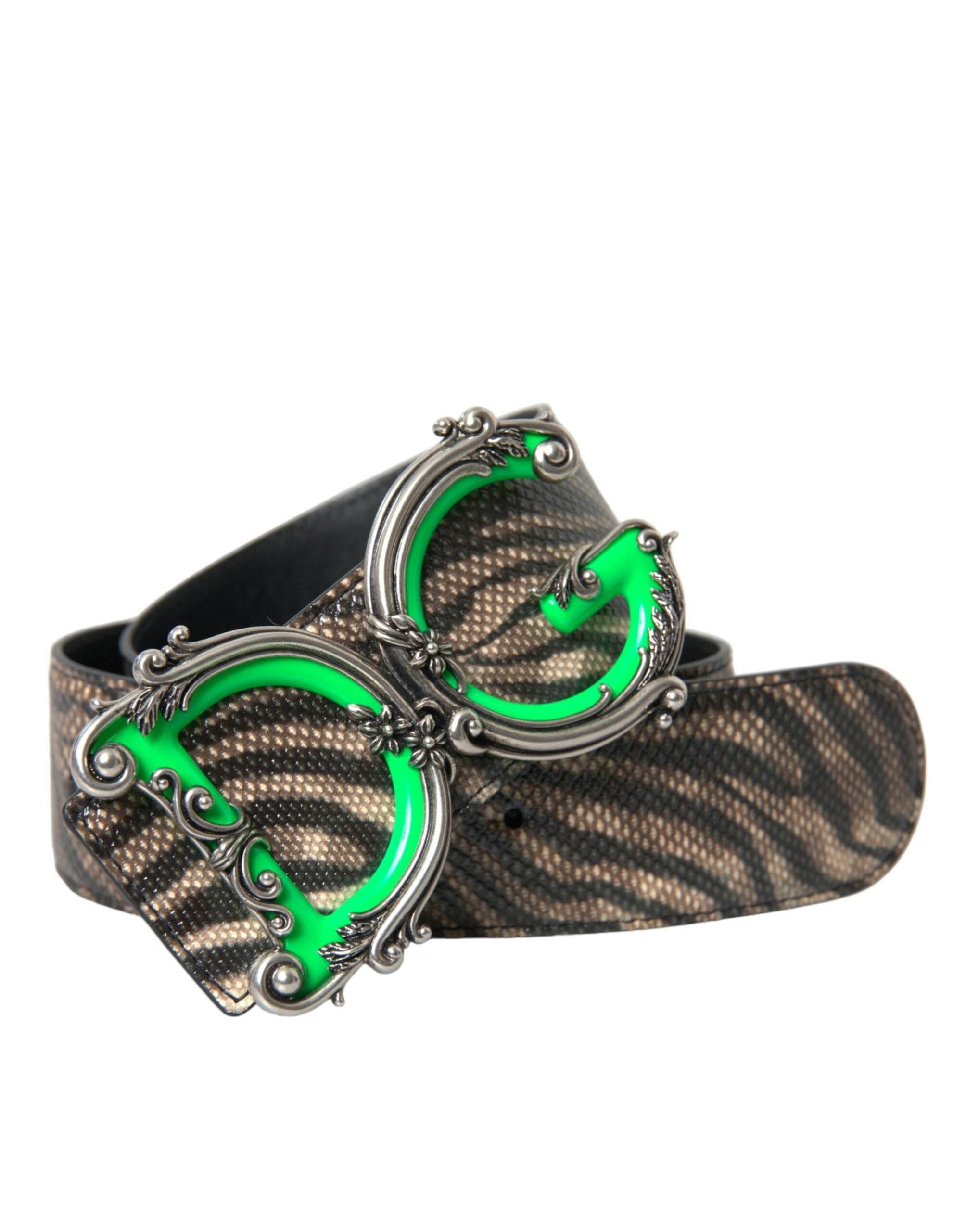 Dolce & Gabbana Brown Zebra Leather Metal Logo Buckle Belt - Hilstor