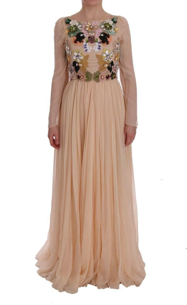 Dolce & Gabbana Elegant Floral Embroidered Silk Maxi Dress - Hilstor